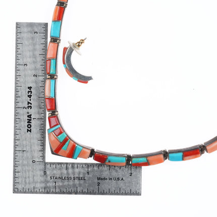 David Rosales Supersmith Coral/Turquoise sterling silver inlay necklace/earrings