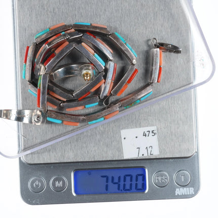 David Rosales Supersmith Coral/Turquoise sterling silver inlay necklace/earrings