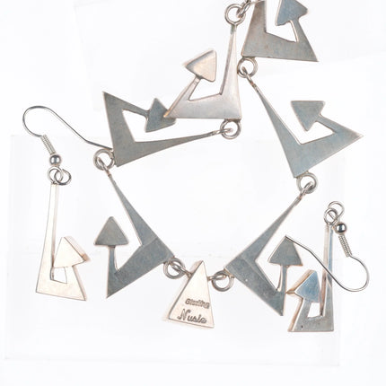 Nusie Henry Belon Navajo Modernist sterling silver turquoise necklace/earrings