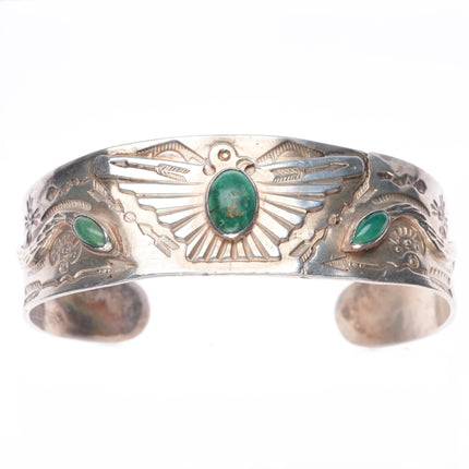 6.75" 1930 Fred Harvey Snake turquoise eyes Navajo sterling silver cuff bracelet