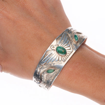 6.75" 1930 Fred Harvey Snake turquoise eyes Navajo sterling silver cuff bracelet