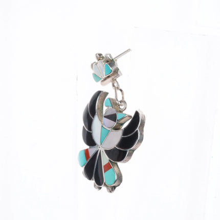 B Wallace Zuni sterling silver channel inlay thunderbird dangle earrings