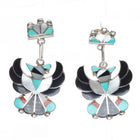 B Wallace Zuni sterling silver channel inlay thunderbird dangle earrings