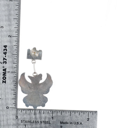 B Wallace Zuni sterling silver channel inlay thunderbird dangle earrings