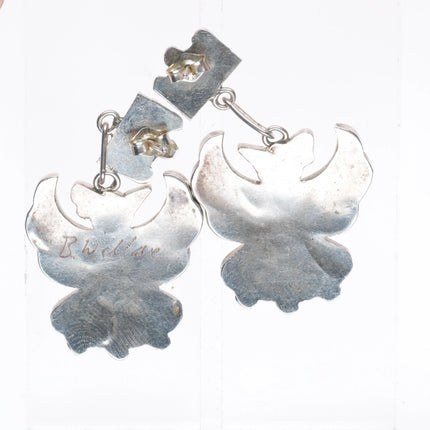 B Wallace Zuni sterling silver channel inlay thunderbird dangle earrings