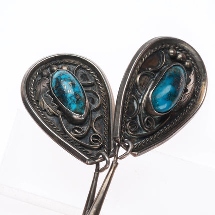 c1970 Huge Navajo Morenci turquoise tips branch coral sterling silver bolo tie