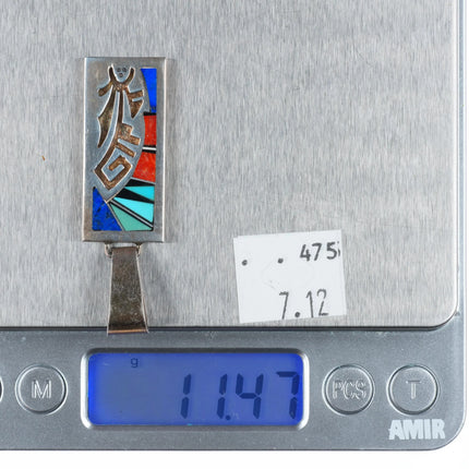 Cecil Ashley Navajo sterling silver inlay overlay pendant turquoise/coral