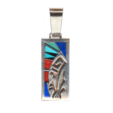 Cecil Ashley Navajo sterling silver inlay overlay pendant turquoise/coral