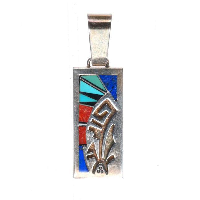 Cecil Ashley Navajo sterling silver inlay overlay pendant turquoise/coral
