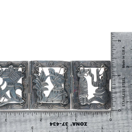 7" 1940's Fun Iguala Mexican sterling silver storyteller link bracelet