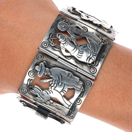 7" 1940's Fun Iguala Mexican sterling silver storyteller link bracelet