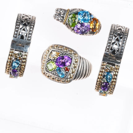 sz7 Effy Sterling Silver/18K Gold Multi Gemstone Bangle, Ring, earrings, pendant