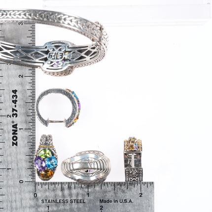 sz7 Effy Sterling Silver/18K Gold Multi Gemstone Bangle, Ring, earrings, pendant