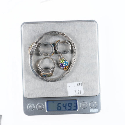 sz7 Effy Sterling Silver/18K Gold Multi Gemstone Bangle, Ring, earrings, pendant