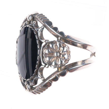 6.5" large c1962 Nelson Vandever Navajo sterling silver onyx cuff bracelet