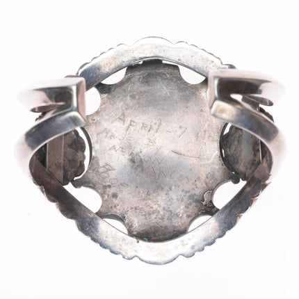 6.5" large c1962 Nelson Vandever Navajo sterling silver onyx cuff bracelet