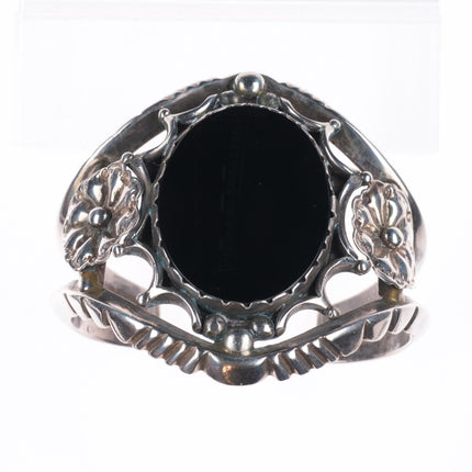 6.5" large c1962 Nelson Vandever Navajo sterling silver onyx cuff bracelet