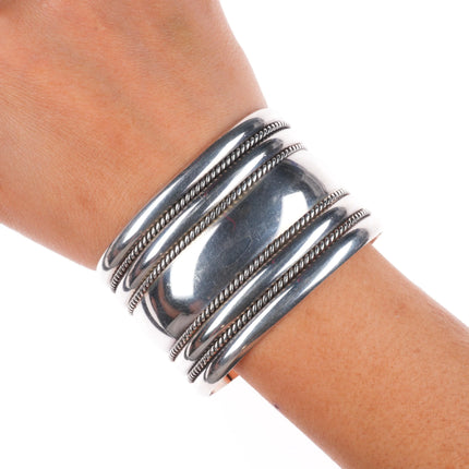 6.75" Vintage Tahe Navajo sterling silver wide band twisted wire cuff bracelet