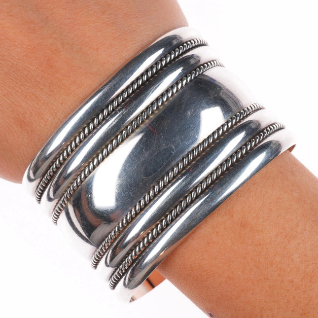 6.75" Vintage Tahe Navajo sterling silver wide band twisted wire cuff bracelet