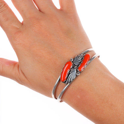 6.6" Rosemary & Ray Nieto Zuni Mediterranean coral sterling silver cuff bracelet
