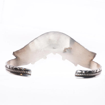 6.5" BB Zuni sterling silver turquoise curved needlepoint cuff bracelet