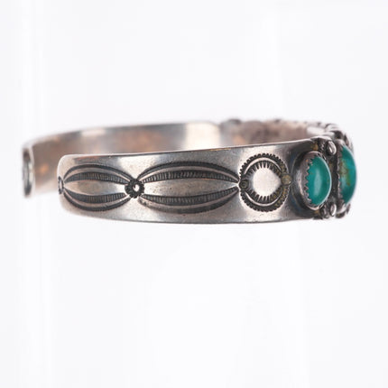 6.2" 20's-30's Navajo turquoise row cuff bracelet sterling silver stamped sides