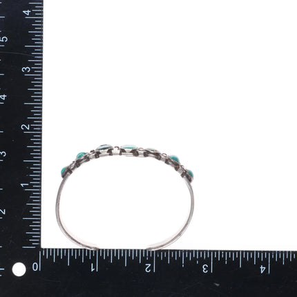 6.2" 20's-30's Navajo turquoise row cuff bracelet sterling silver stamped sides