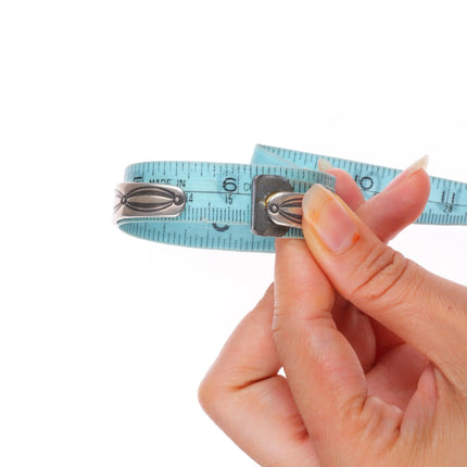 6.2" 20's-30's Navajo turquoise row cuff bracelet sterling silver stamped sides
