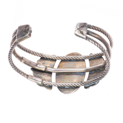 6.25" c1930's Navajo sterling silver triple shank cuff bracelet - nice turquoise