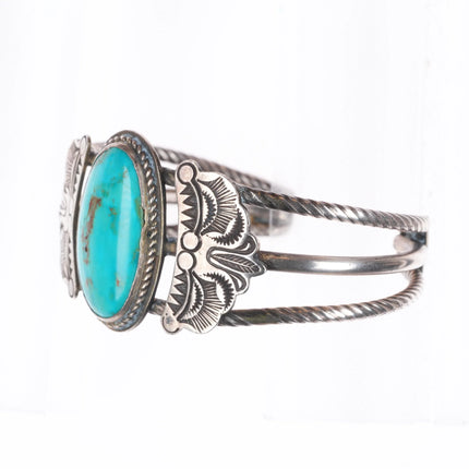6.25" c1930's Navajo sterling silver triple shank cuff bracelet - nice turquoise