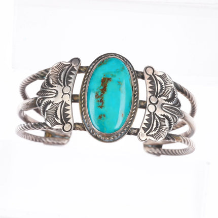 6.25" c1930's Navajo sterling silver triple shank cuff bracelet - nice turquoise