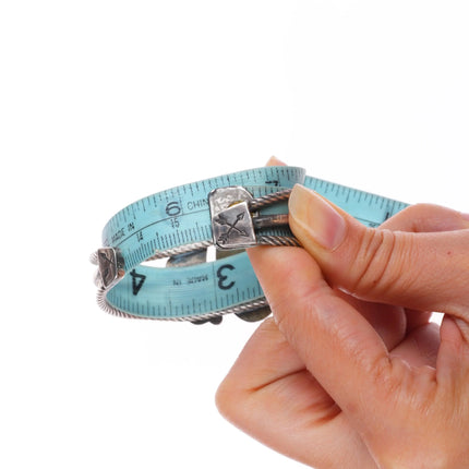 6.25" c1930's Navajo sterling silver triple shank cuff bracelet - nice turquoise