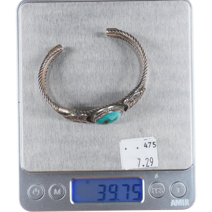 6.25" c1930's Navajo sterling silver triple shank cuff bracelet - nice turquoise