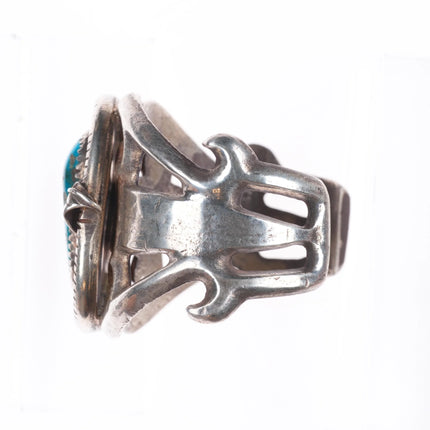 6.75" Vintage Navajo cast sterling silver shadowbox cuff bracelet nice turquoise