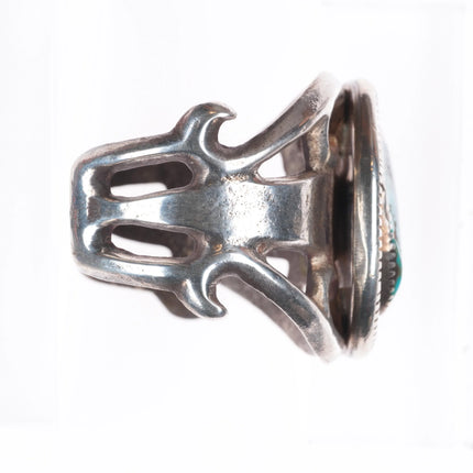 6.75" Vintage Navajo cast sterling silver shadowbox cuff bracelet nice turquoise