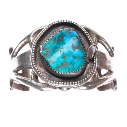 6.75" Vintage Navajo cast sterling silver shadowbox cuff bracelet nice turquoise