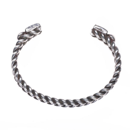 5.9" Navajo twisted sterling silver wire turquoise terminals cuff bracelet
