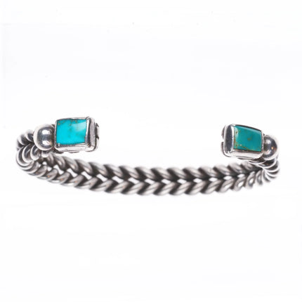 5.9" Navajo twisted sterling silver wire turquoise terminals cuff bracelet