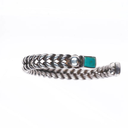5.9" Navajo twisted sterling silver wire turquoise terminals cuff bracelet