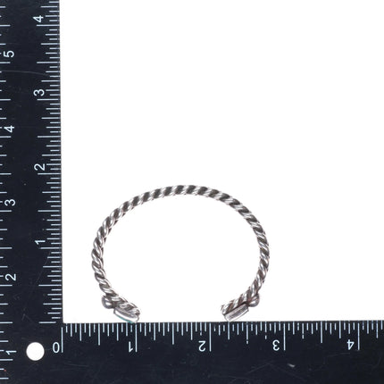 5.9" Navajo twisted sterling silver wire turquoise terminals cuff bracelet
