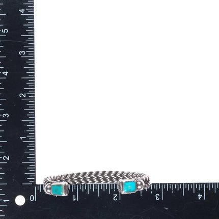 5.9" Navajo twisted sterling silver wire turquoise terminals cuff bracelet