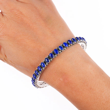 8" Lee Charley Navajo sterling silver lapis lazuli bangle bracelet inside stamps