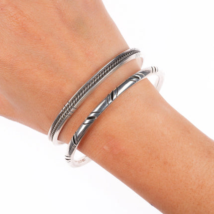 8" Tahe Navajo & Mexican sterling silver retro bangle bracelets