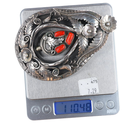 Huge c1970 Jerry Roan reversible spinner coral/turquoise sterling silver pendant