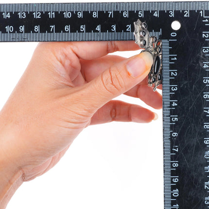 David Reeves Navajo heavily stamped sterling silver onyx butterfly pin/brooch