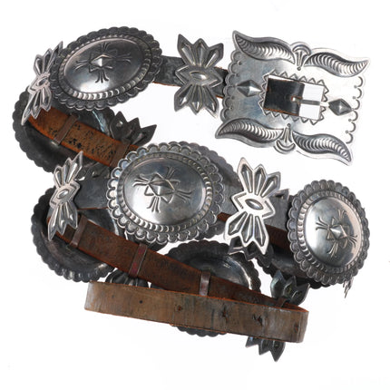 36" 40's-50's Navajo hand stamped sterling silver butterfly concho belt