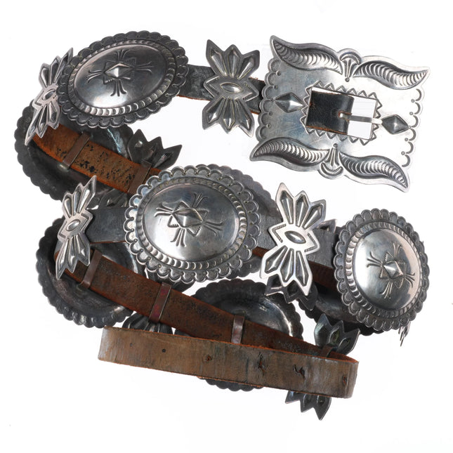 36" 40's-50's Navajo hand stamped sterling silver butterfly concho belt