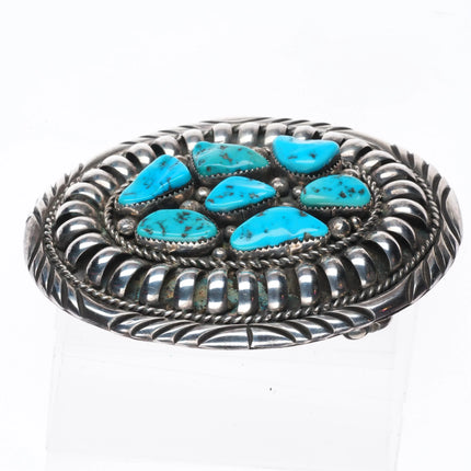 Large Vintage 1960's-70's Navajo kingman turquoise belt buckle sterling silver