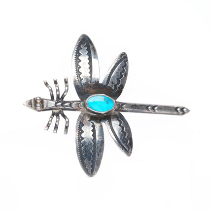 c1940's Navajo sterling silver dragonfly pin/brooch with turquoise