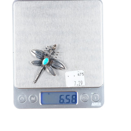 c1940's Navajo sterling silver dragonfly pin/brooch with turquoise